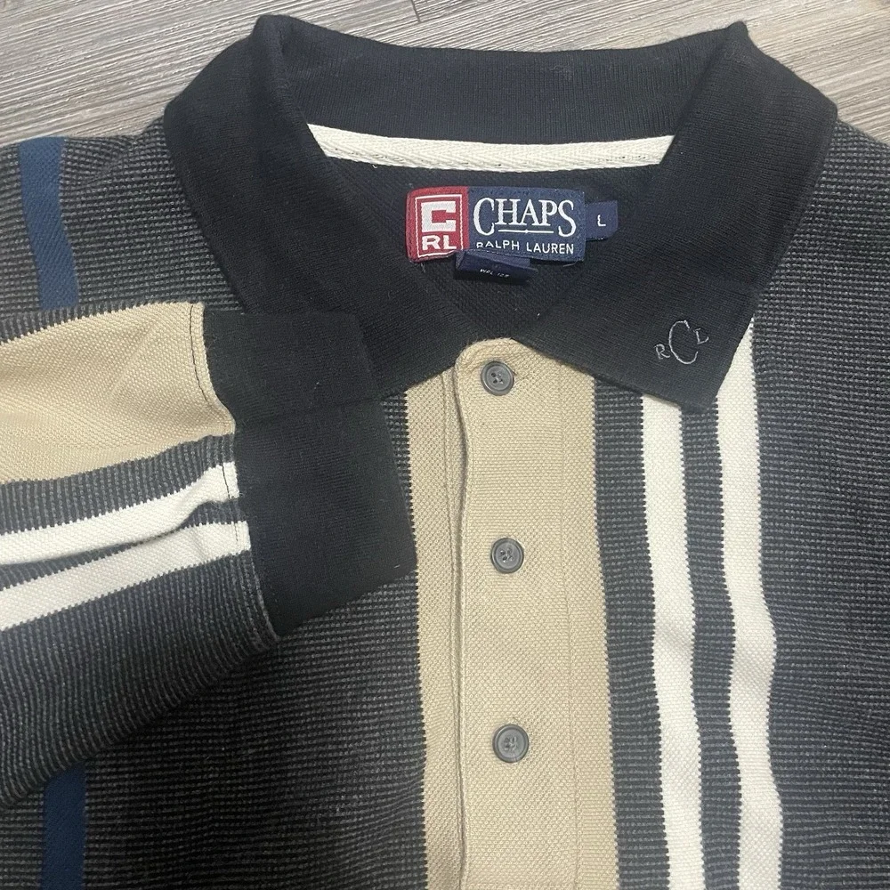 VTG 90s Chaps RALPH LAUREN Sz L Long Sleeve Striped Polo Shirt Knit Gorpcore